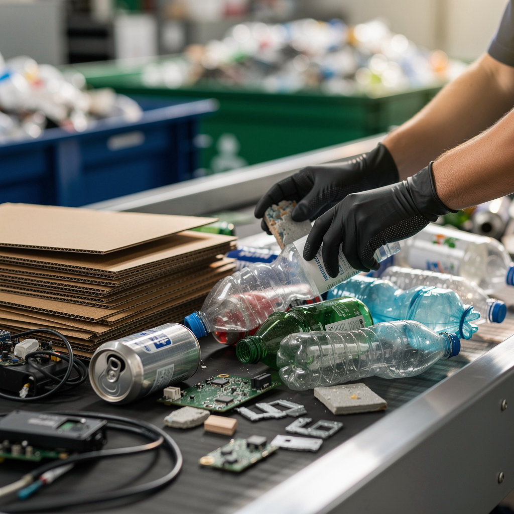 J and S Recycling center San Diego team sorting electronics and metal for responsible recycling services